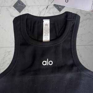 Alo Yoga Aspire Ribbed Cropped Tank Top Womens L Black Racerback NWT